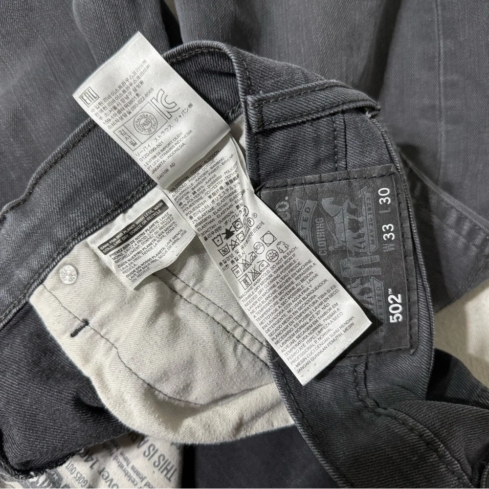 Levis 502 Jeans Mens 33x27 Gray Regular Tapered Mid Rise Dark‎ Wash Denim